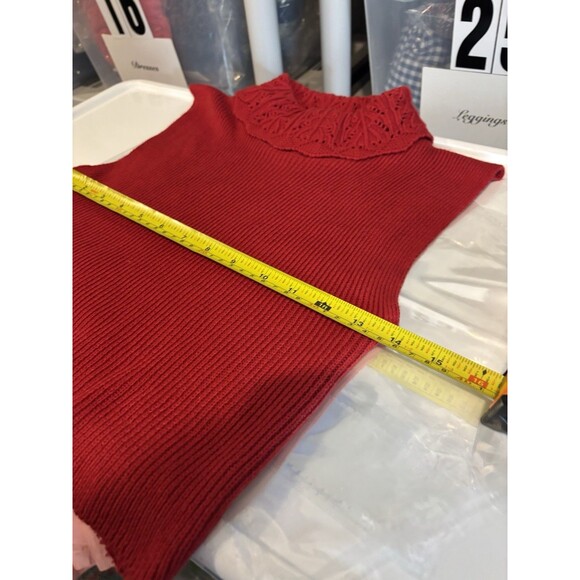 Vtg y2k Ribbed Knit Red Cropped Turtleneck Sweater Sleeveless Crochet S Retro - Picture 6 of 14